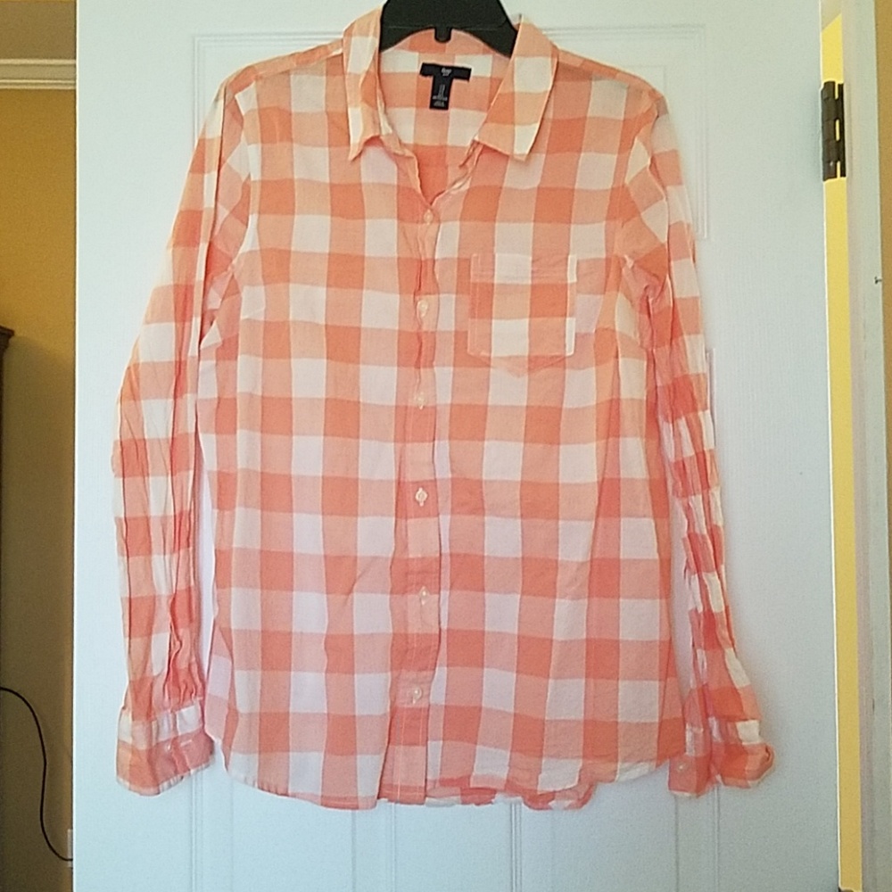 Coral Plaid Gap Shirt.